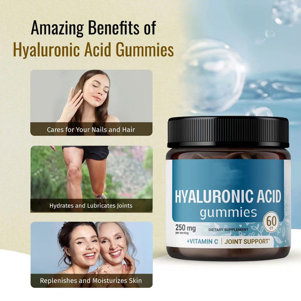 Bottle of hyaluronic acid gummies dietary supplement


