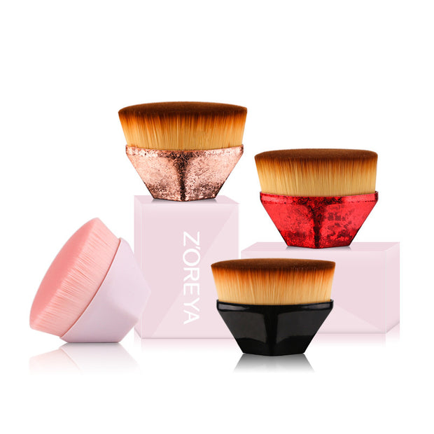 Magic Foundation Brush-Save Powder in four colors with dense soft fiber bristles and ergonomic handles, ideal for flawless makeup application.