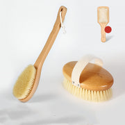 Natural bristle bath brush displayed on bathroom set

