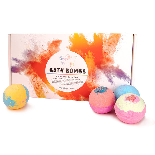 Colorful explosive salt balls displayed in gift packaging

