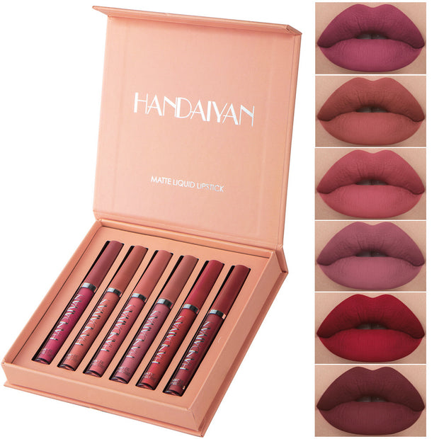 Liquid matte lipstick set displayed in elegant box

