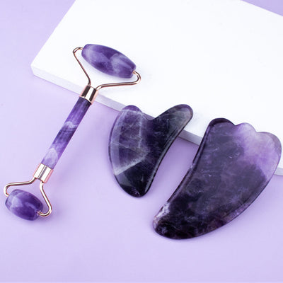 Amethyst roller set with heart-shaped gua sha massager

