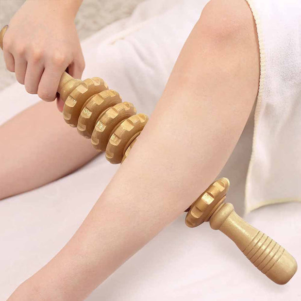 Handheld wooden rollers for anti-cellulite body massage

