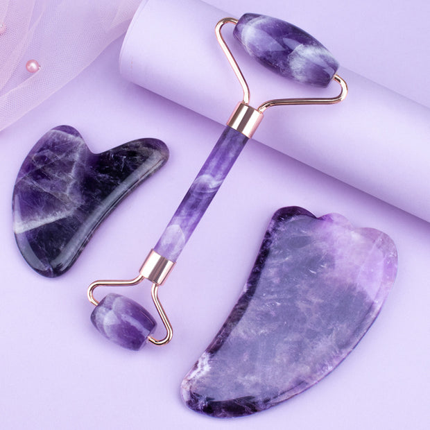 
Luxury amethyst facial roller and gua sha skincare set

